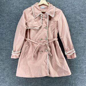 5/$45Trish Scully Child Coat Girls 12 Pink Button Up Collared Belted Long Sleeve